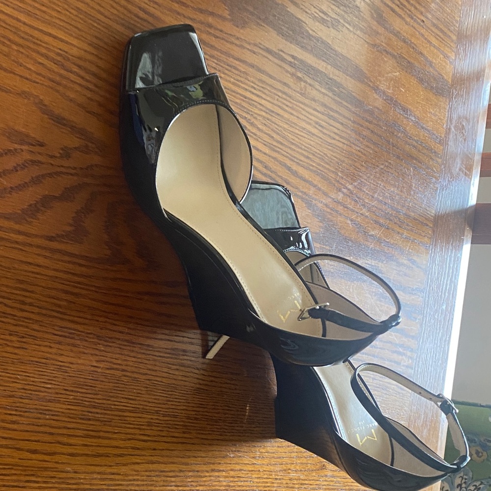 Marc Fisher Black Patent Wedge Sandals